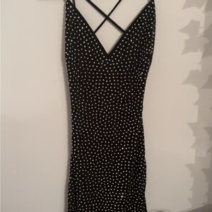 Elegant Black Rhinestone Mini Dress